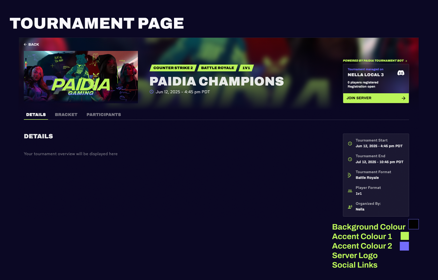 Paidia Tournament Customizations